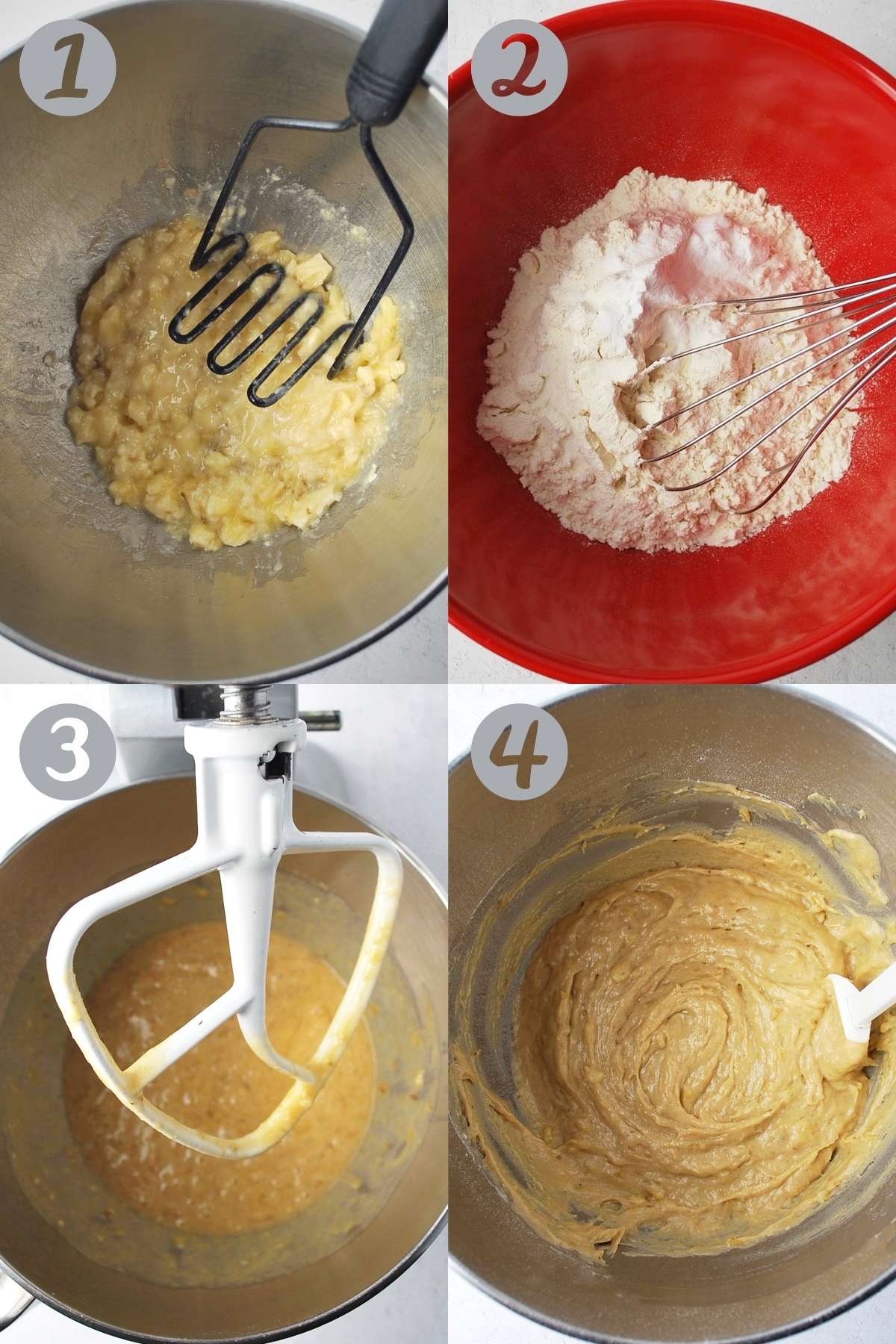 photos of steps for making banana nutella muffins