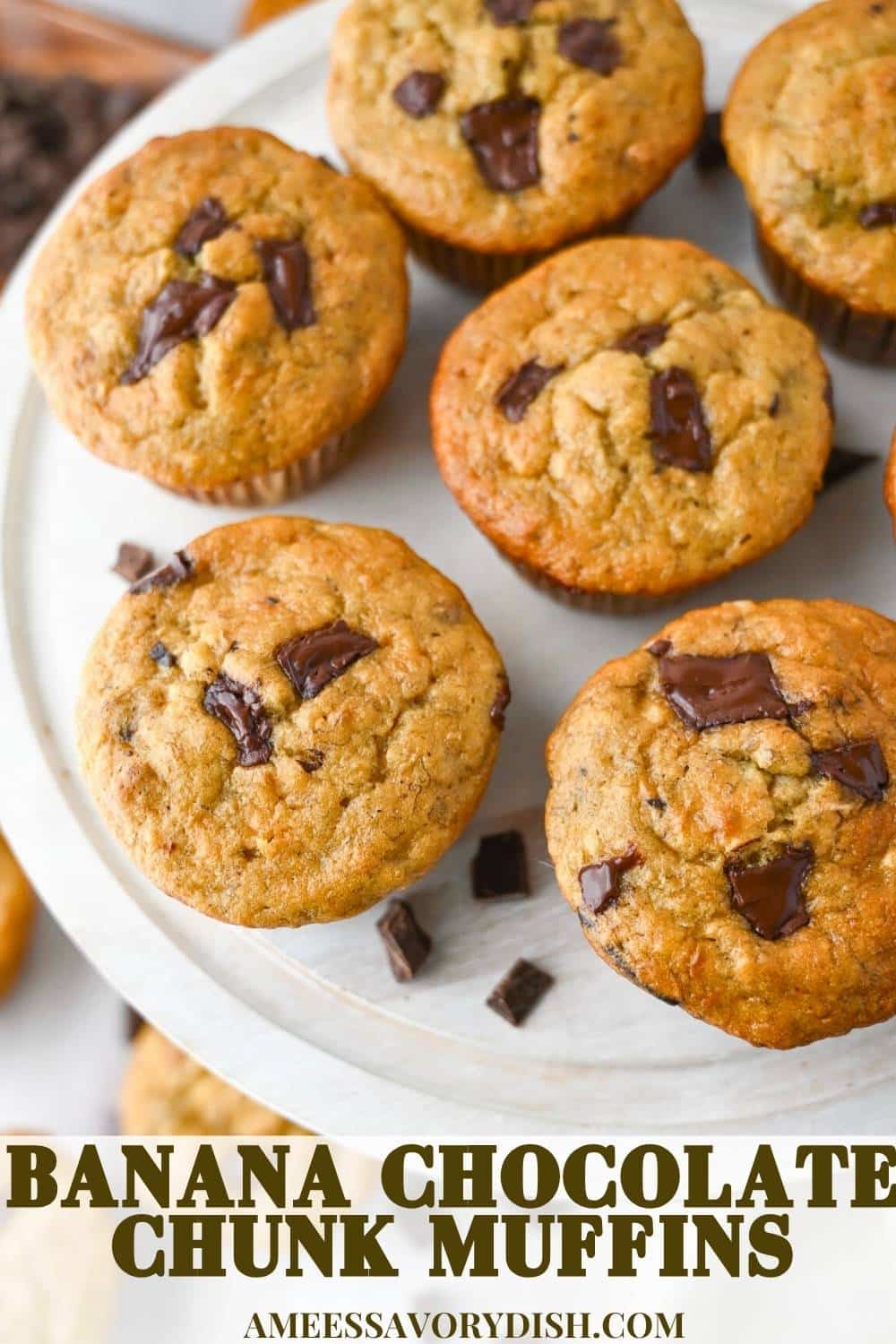 There’s something irresistible about the combination of ripe bananas and rich chocolate, and these Banana Chocolate Chunk Muffins truly deliver! via @Ameessavorydish