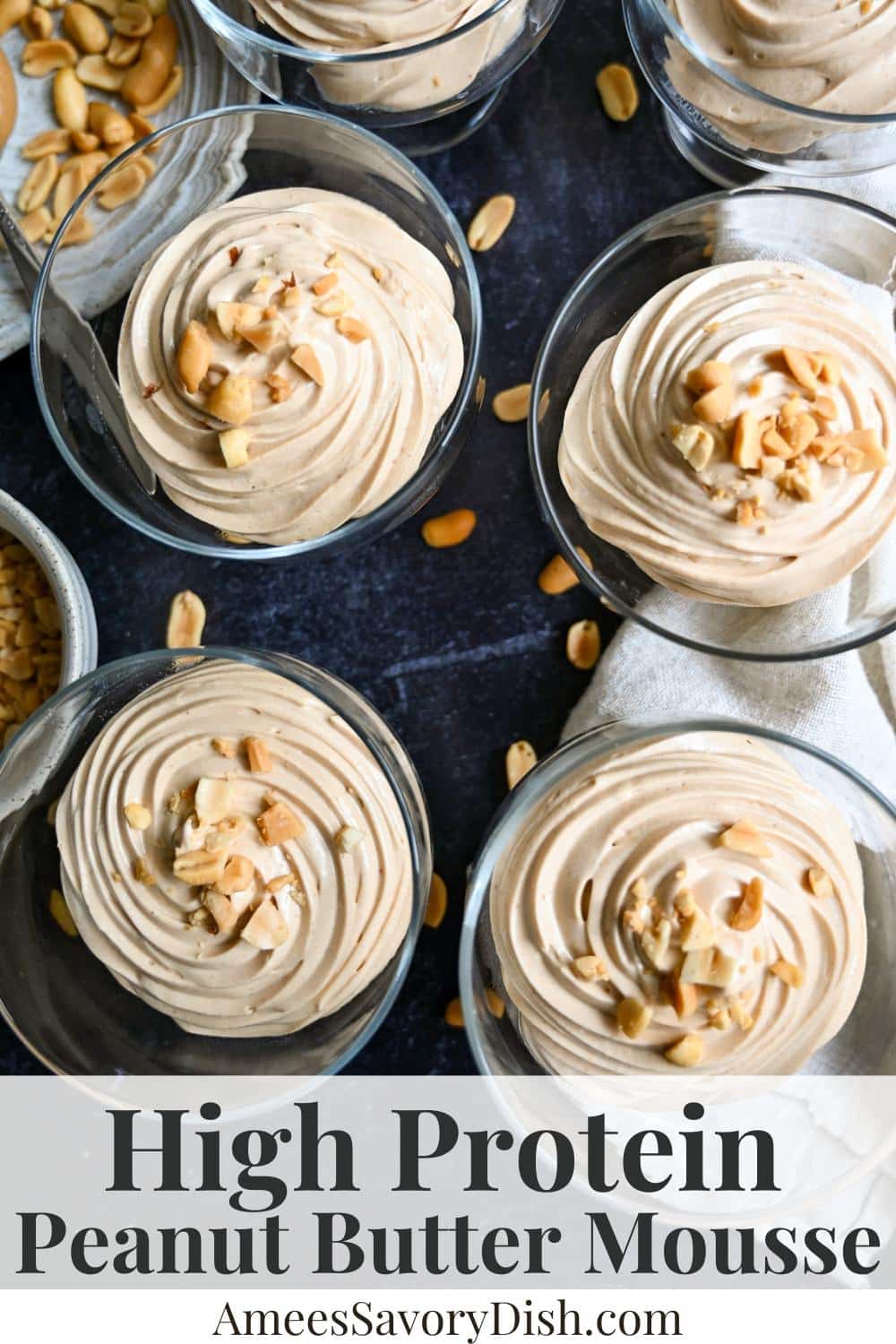 This light and easy recipe for Peanut Butter Mousse combines creamy peanut butter, Greek yogurt, powdered peanut butter, maple syrup, and fluffy whipped topping for a delicious dessert that's ready in minutes. via @Ameessavorydish