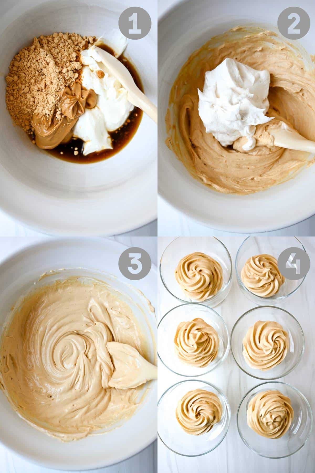 four steps for making greek yogurt mousse with peanut butter 