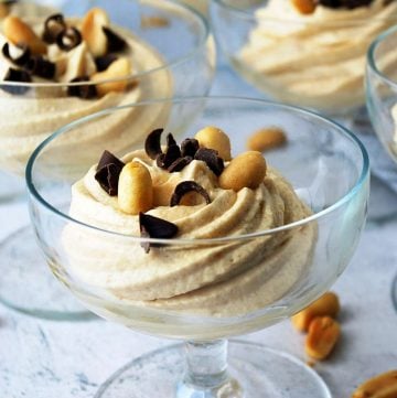 close up of peanut butter mousse in a serving dish