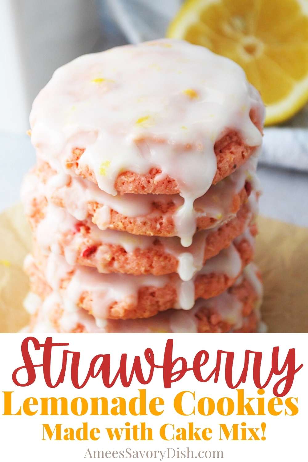 These delicious Strawberry Lemonade cookies are incredibly easy to make using premade strawberry cake mix, fresh lemon juice, and lemon zest. This easy cake mix cookie recipe might become your new summertime favorite! via @Ameessavorydish