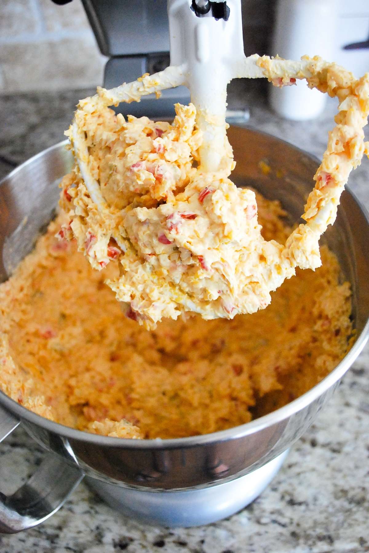 Pimento cheese blended in a stand mixer