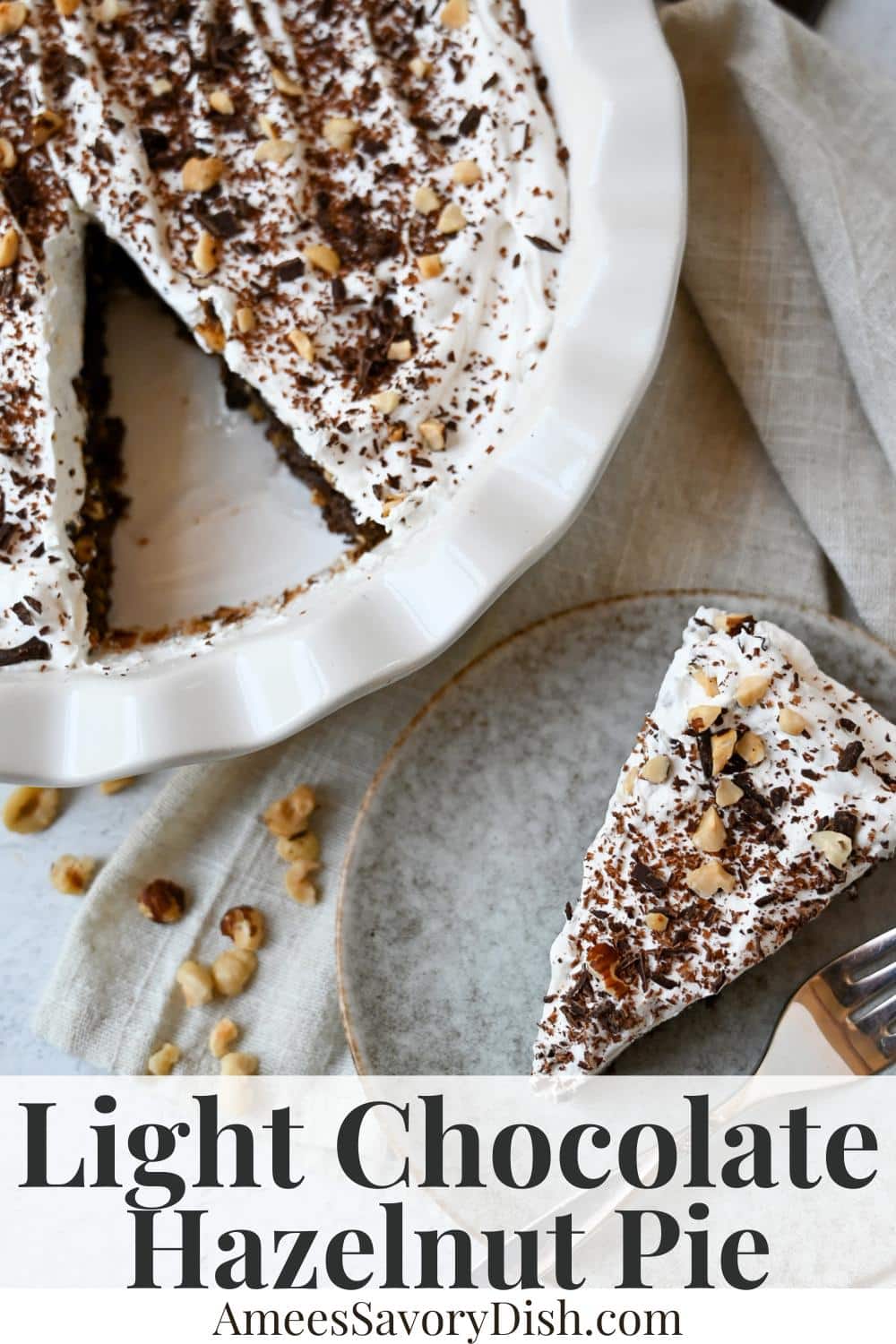 Light and delicious, this unique hazelnut chocolate pie recipe is the perfect sweet summertime dessert! via @Ameessavorydish