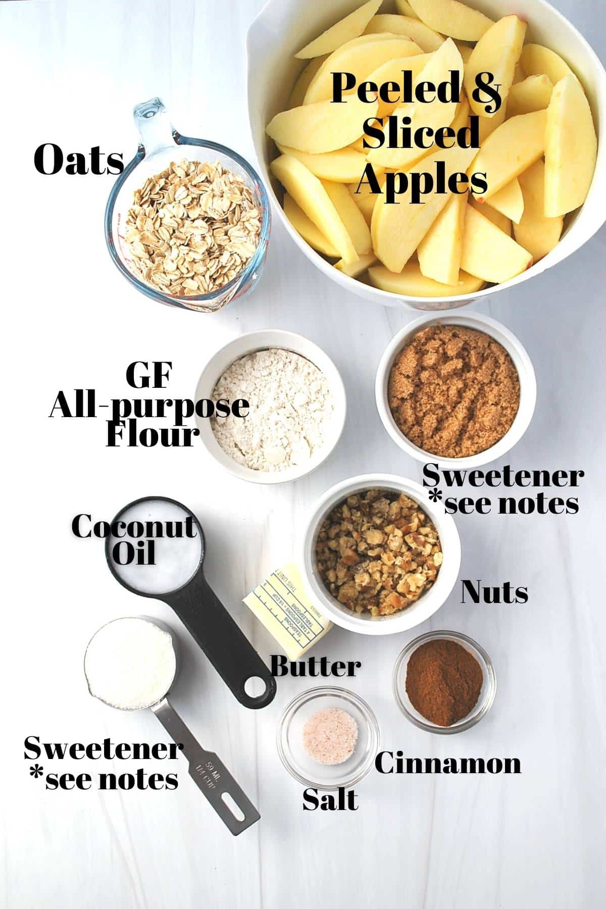 sugar free apple crisp recipe ingredients on a counter