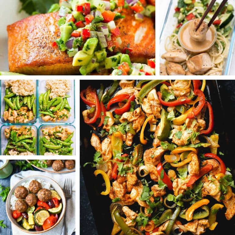 five meal prep recipes in a collage photo