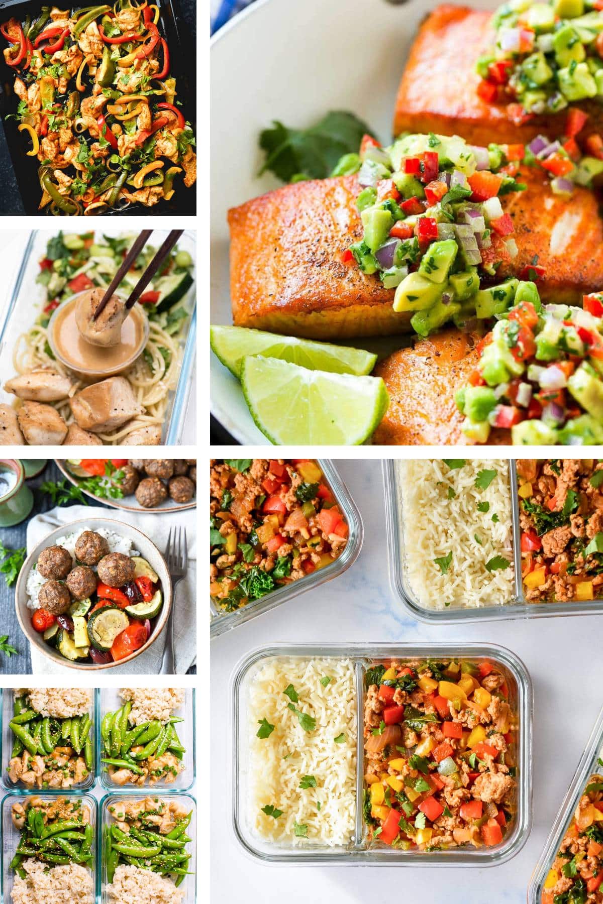 a collage photo of high protein recipes for meal prep