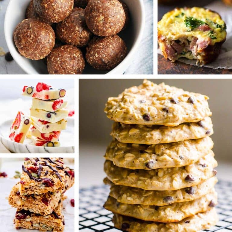 collage of healthy meal prep snack recipes
