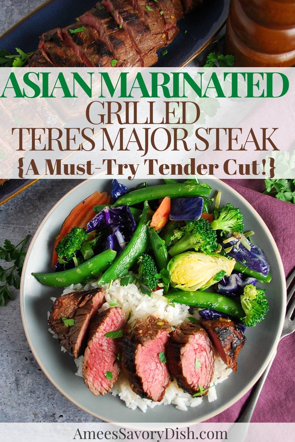 #Ad Tender Teres Major Steak, aka Petite Tender Steak, is infused with an easy Asian marinade and grilled to perfection for a simple restaurant-worthy meal. If you’ve never prepared this cut of beef, you need to put it on your must-try list! #BeefFarmersandRanchers #FitFebruary via @Ameessavorydish