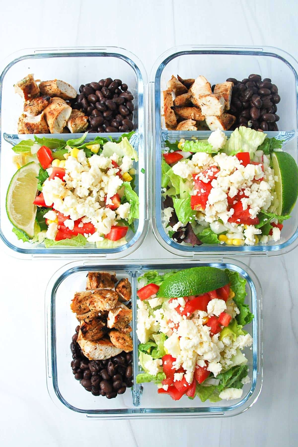 Mexican chicken salad in meal prep containers