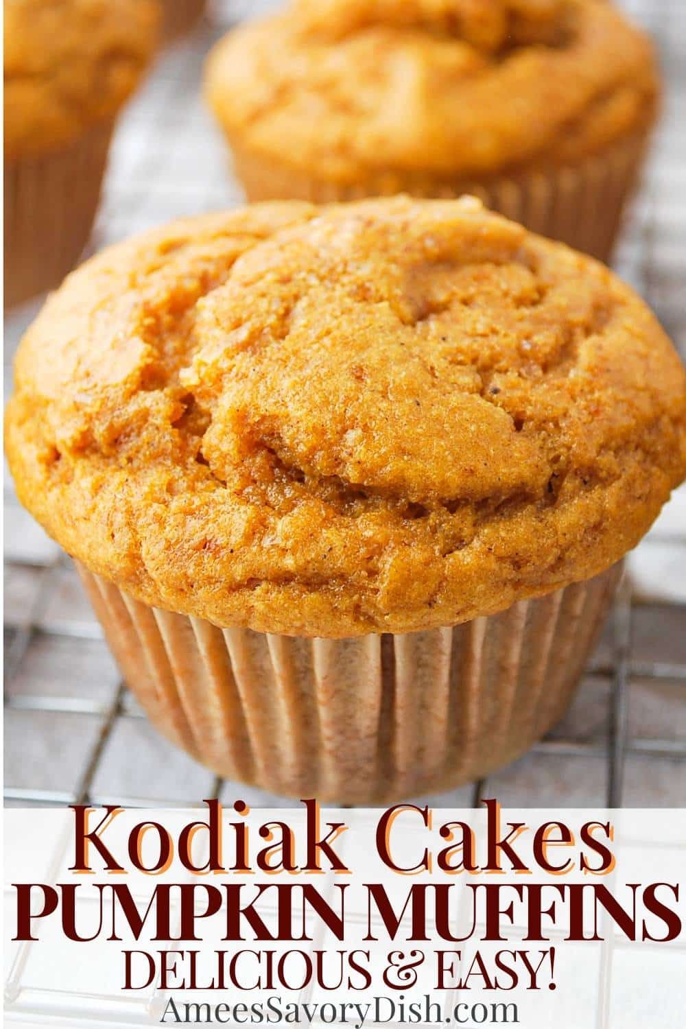 Healthy yet decadent cinnamon-spiced pumpkin muffins made with Kodiak Cakes mix, perfect for breakfast, snack, and dessert! via @Ameessavorydish