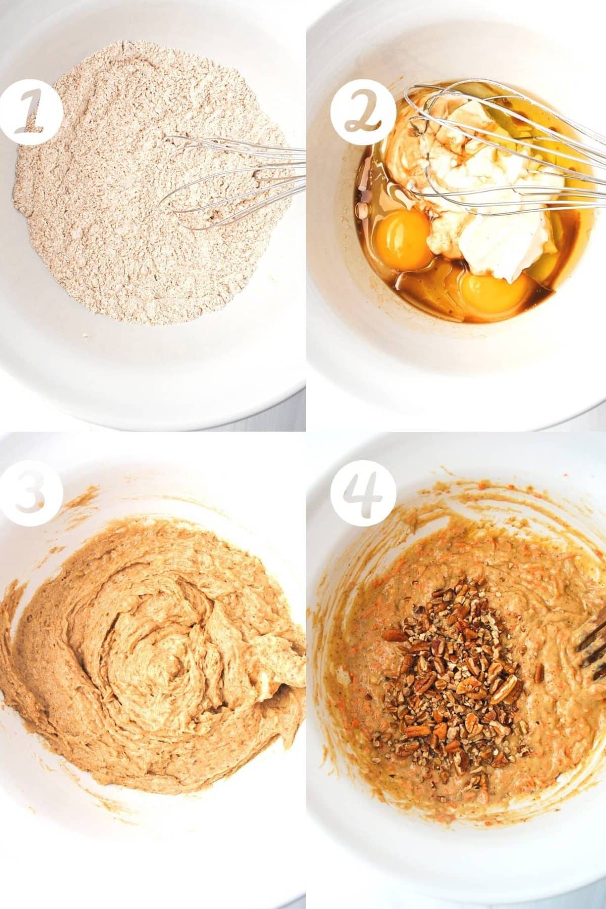 collage photo of making banana carrot muffin batter
