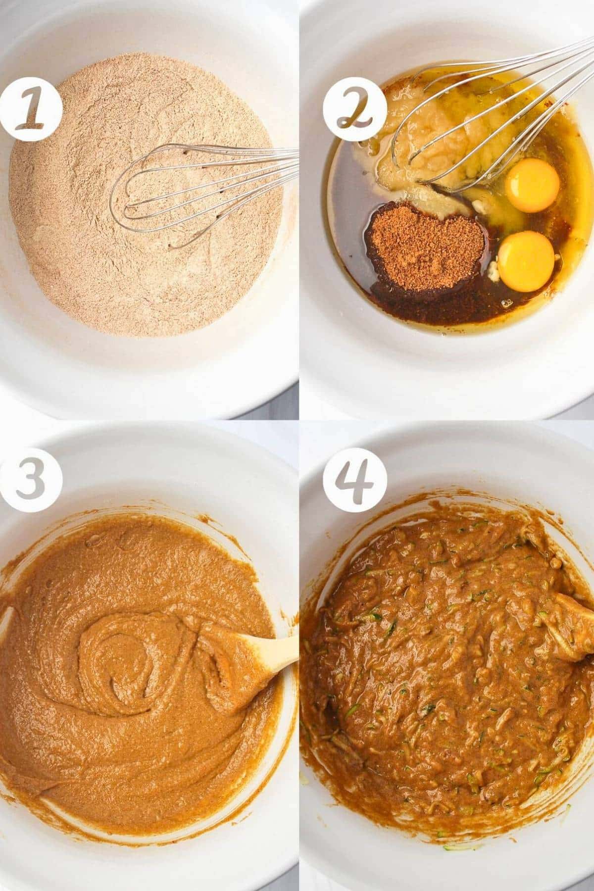 collage photo of making protein zucchini bread