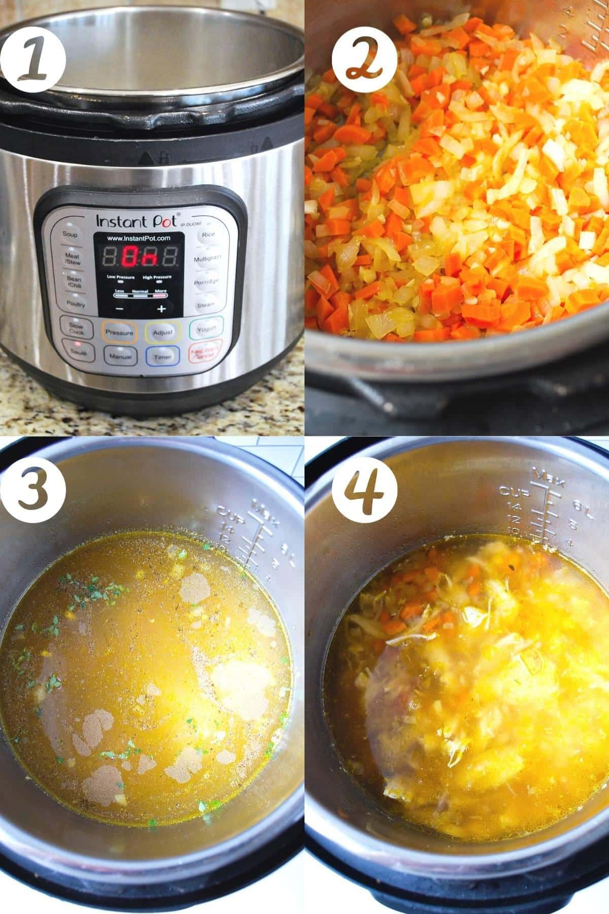 steps making chicken tortellini soup in an instant pot