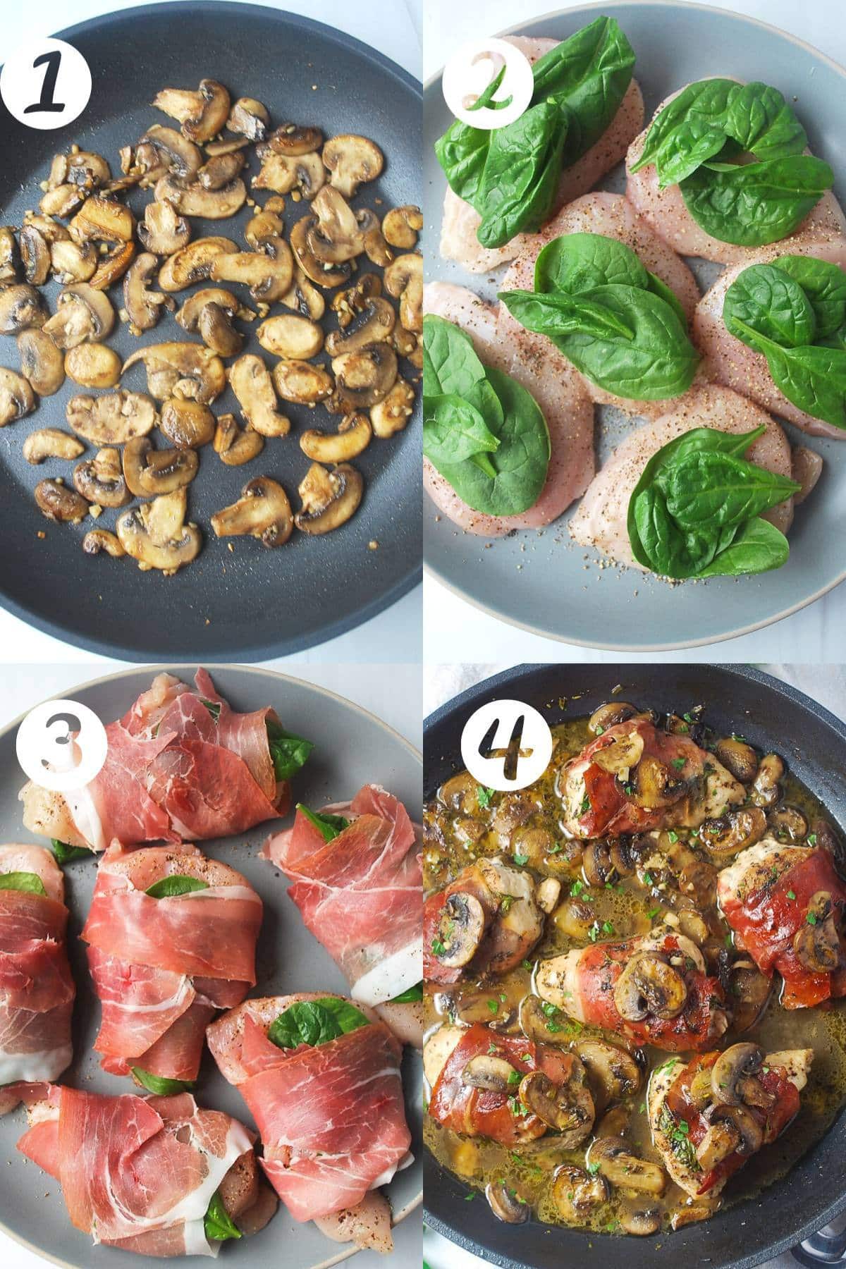 steps to make chicken and spinach prosciutto wraps