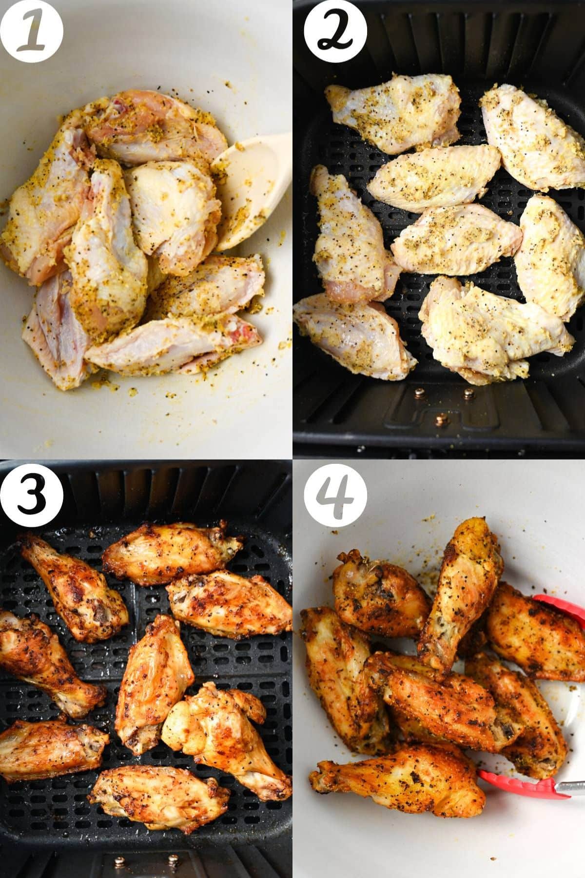 collage photo of steps to air fry lemon pepper wings