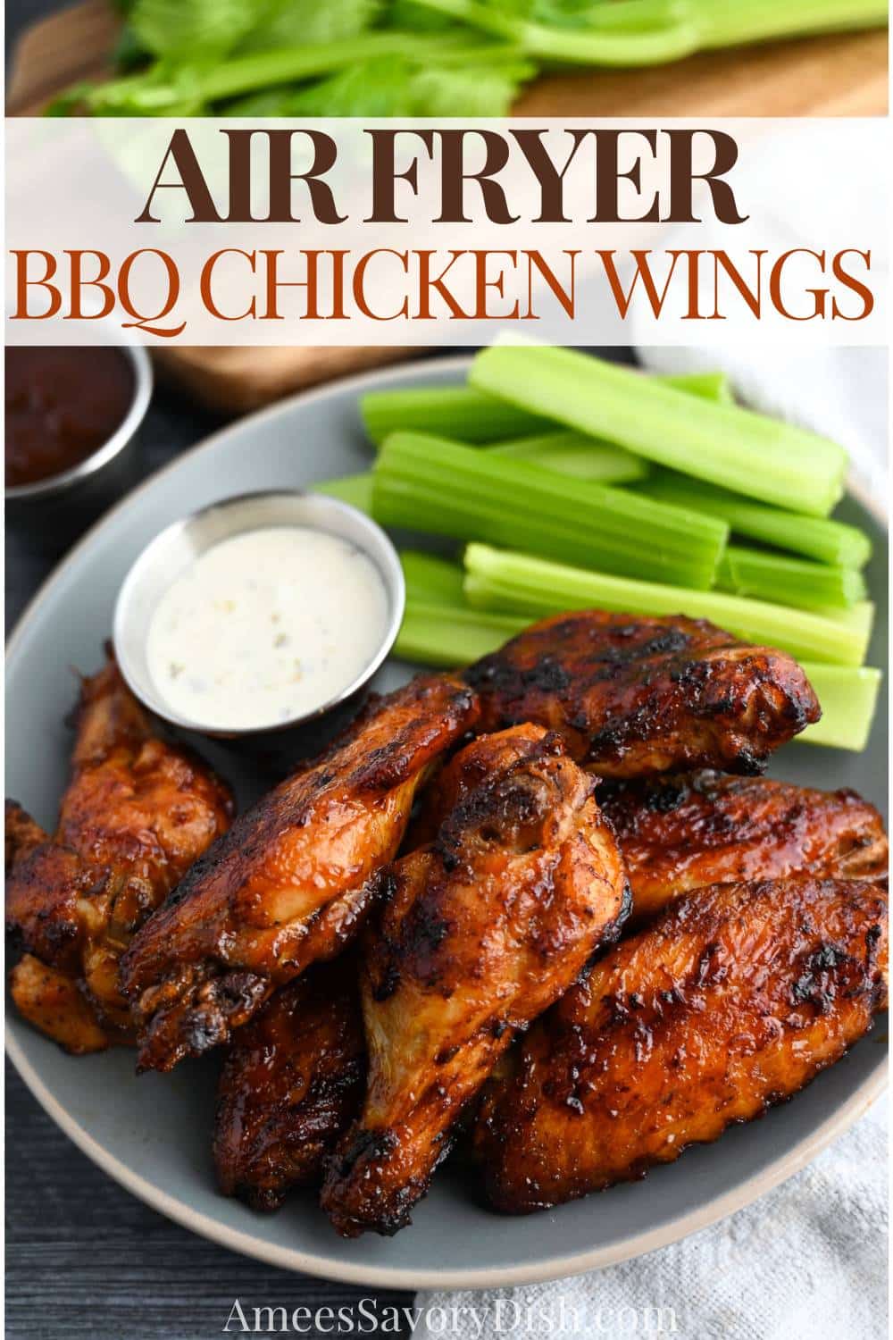 These Air Fryer BBQ Chicken Wings are a must-make on game day-flavorful, ridiculously juicy party wings no one can resist! via @Ameessavorydish