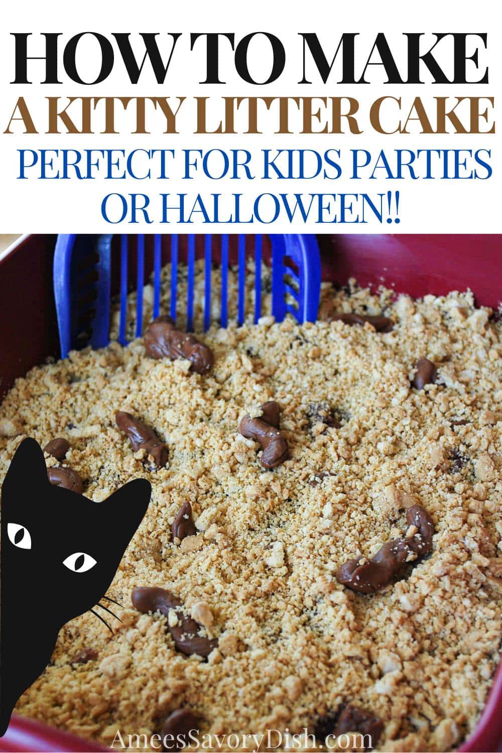 This Kitty Litter Cake is guaranteed to gross you out, and that’s a good thing! Made with boxed cake mix, Golden Oreos, instant pudding, and tootsie roll “poop!” via @Ameessavorydish