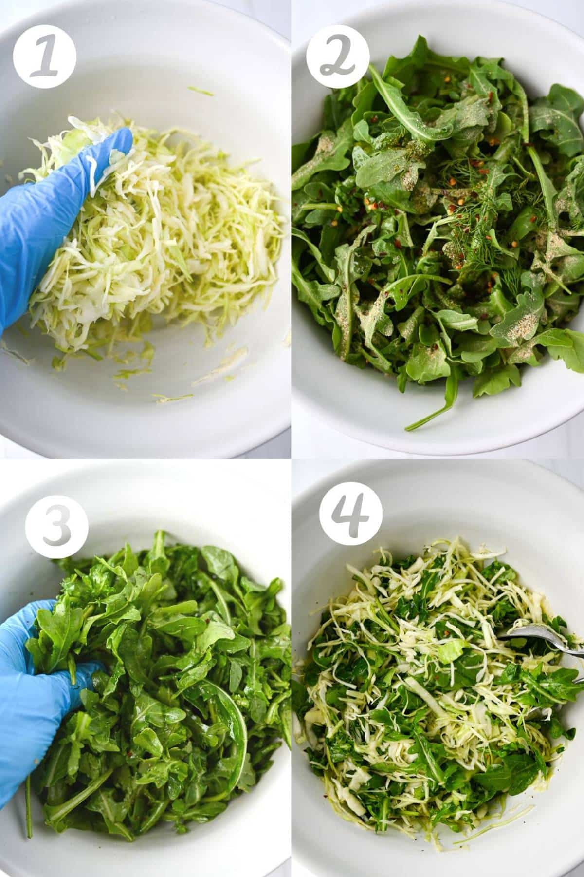 collage photo of making Greek cabbage salad