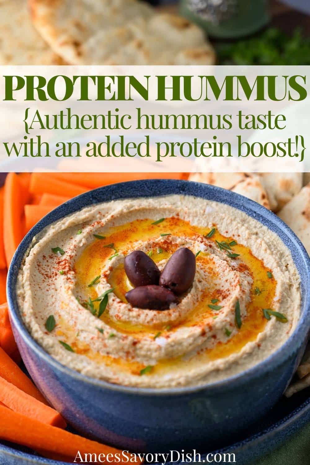 This High Protein Hummus is a healthier version of traditional hummus, but you’d never know the difference! via @Ameessavorydish