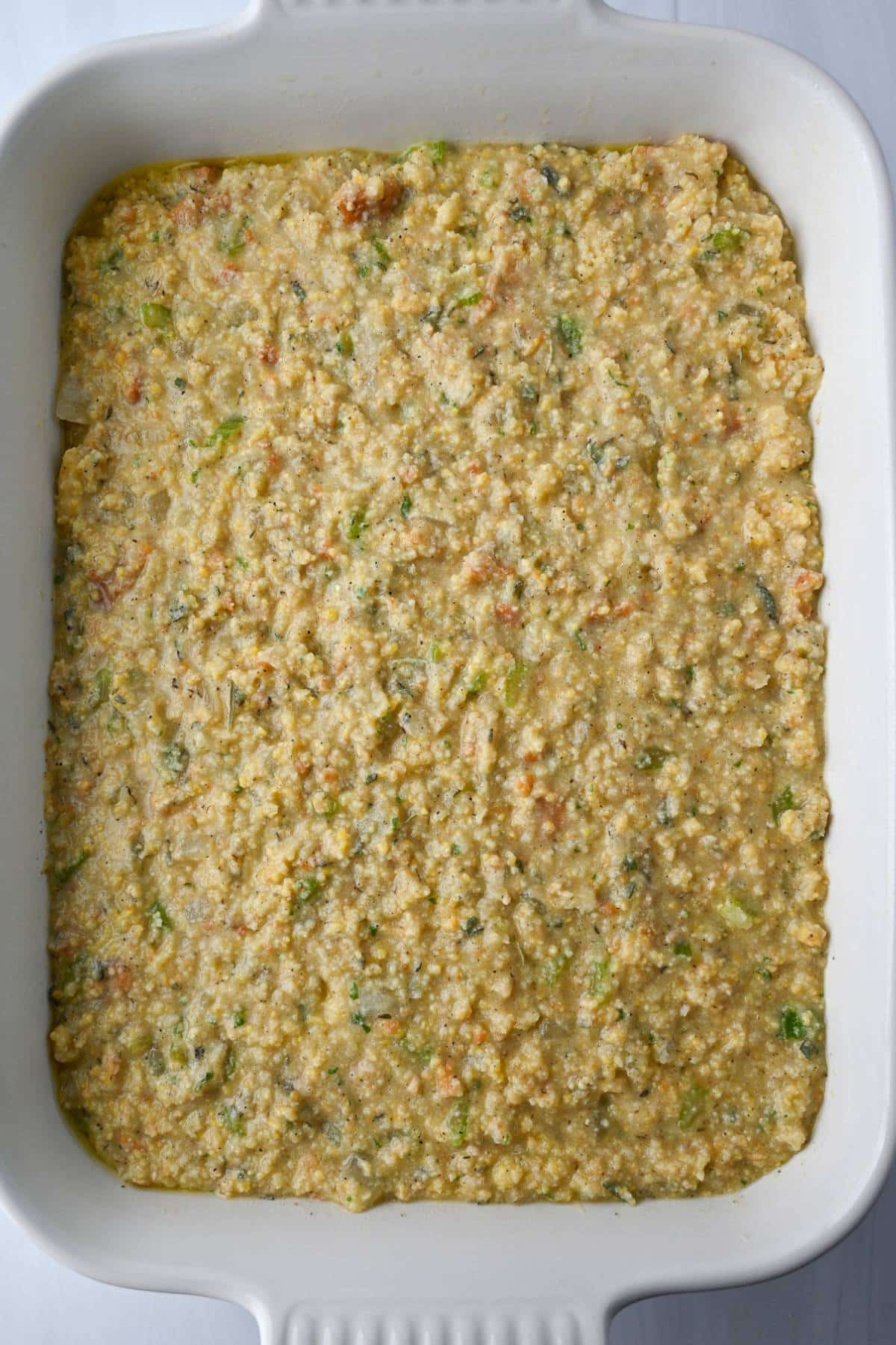 Gluten free dressing in a 9x13 ready to bake