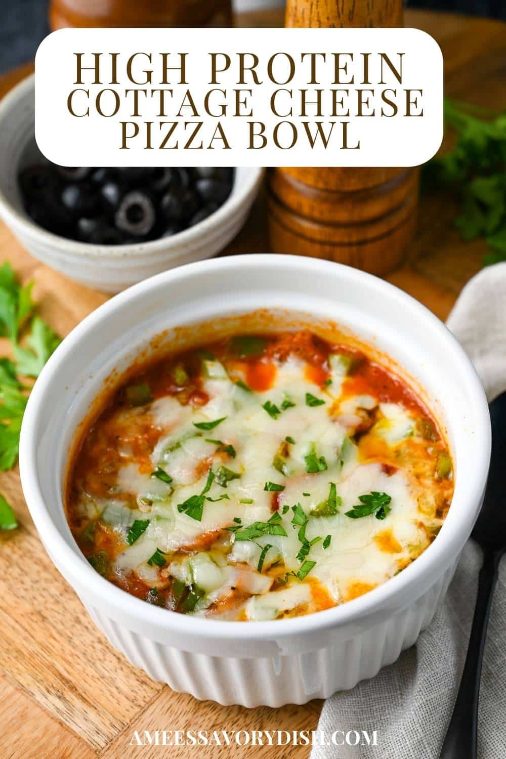 This Pizza Cottage Cheese Bowl takes inspiration from the viral TikTok trend, delivering a quick, low-carb, high-protein alternative to traditional pizza. via @Ameessavorydish