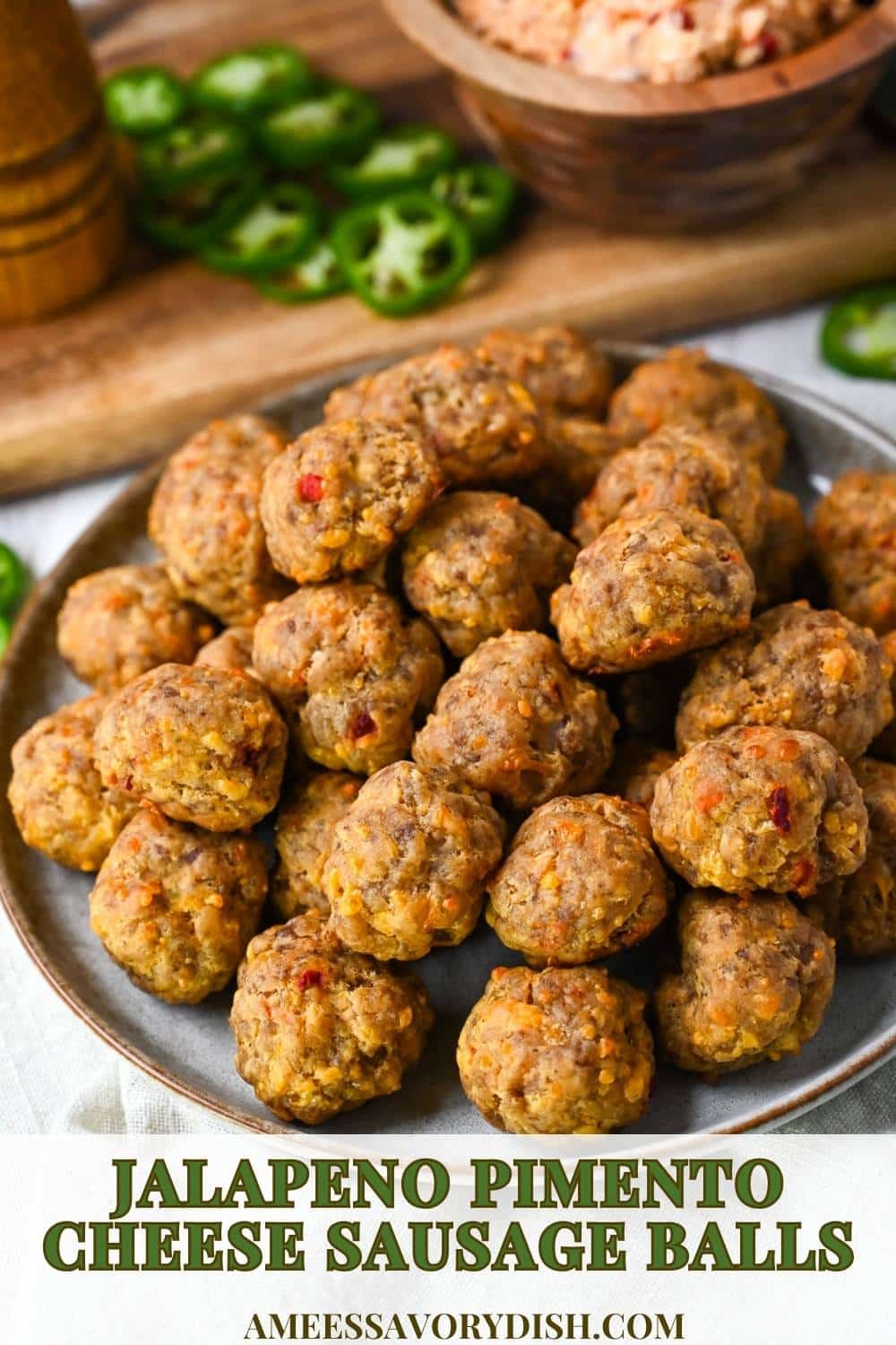 Whip up a batch of irresistible Jalapeño Pimento Cheese Sausage Balls with just 3 ingredients in under 30 minutes! via @Ameessavorydish