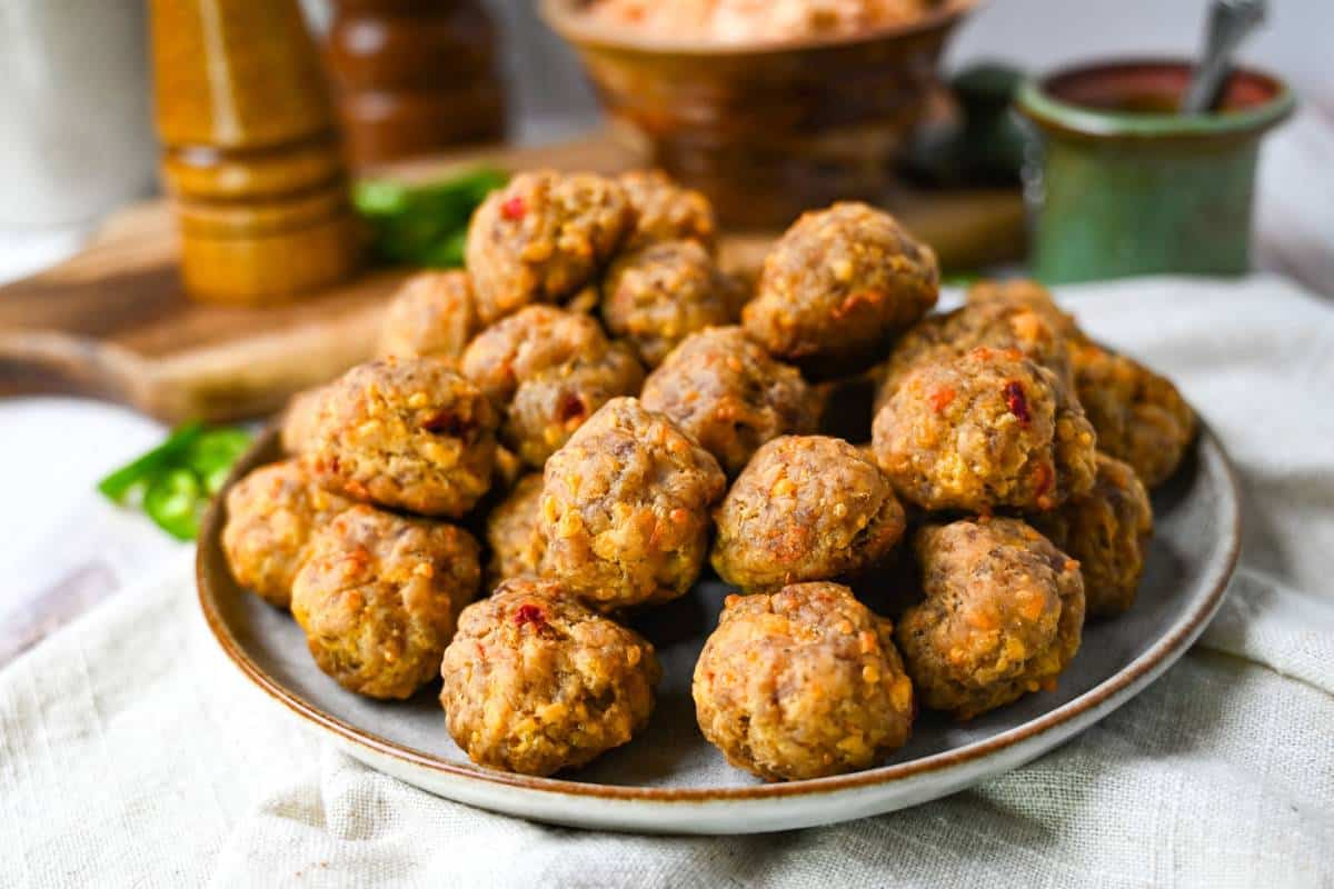 a platter of pimento cheese sausage balls