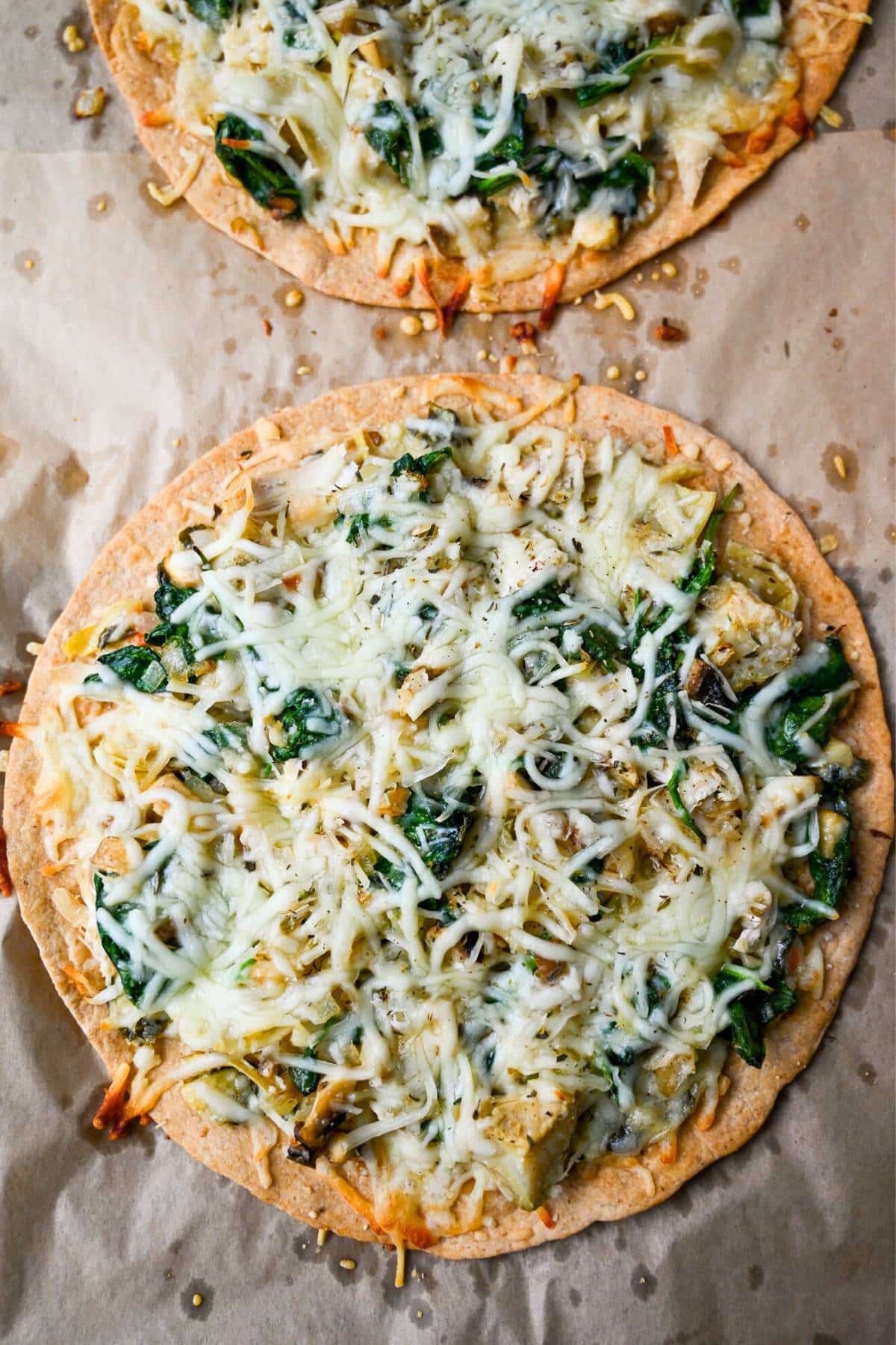 baked tortilla pizzas ready to serve