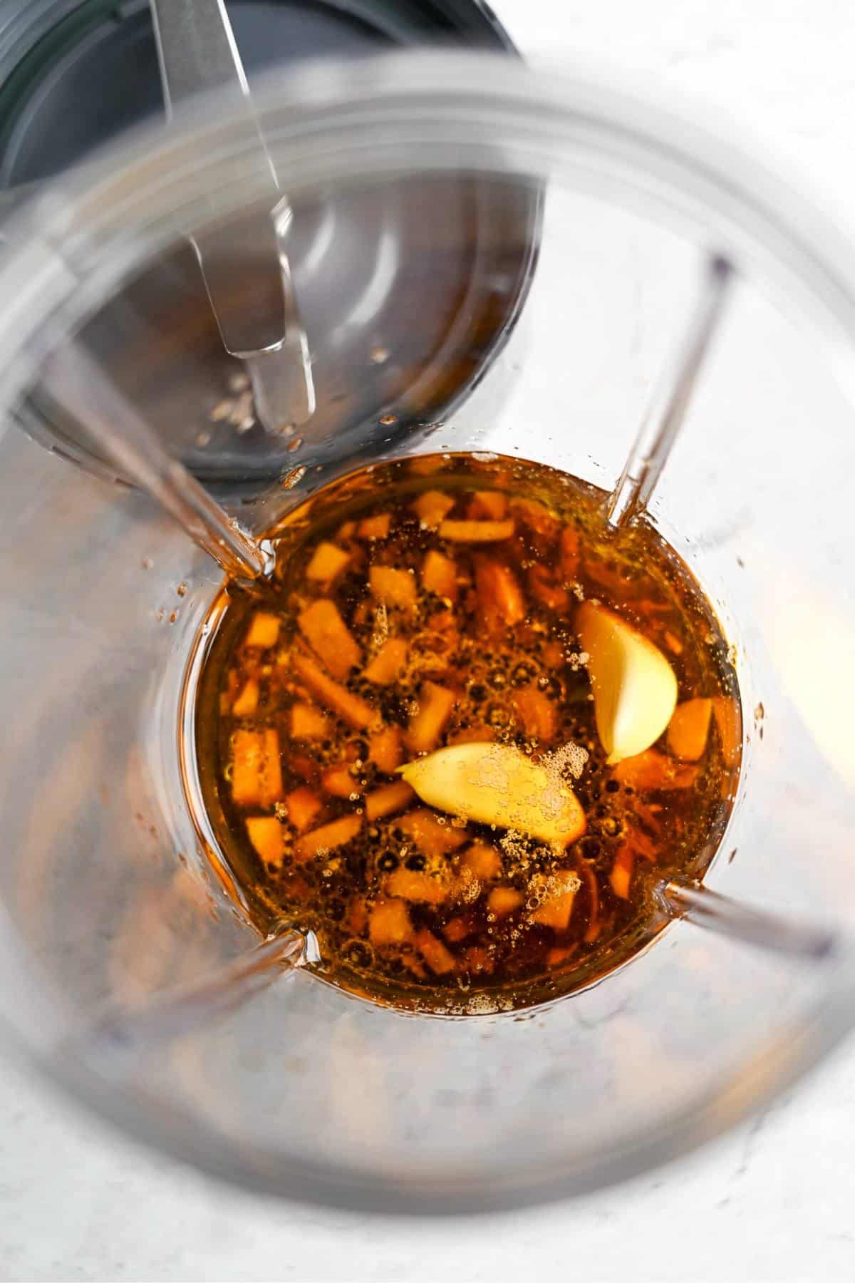 dressing ingredients in a blender jar