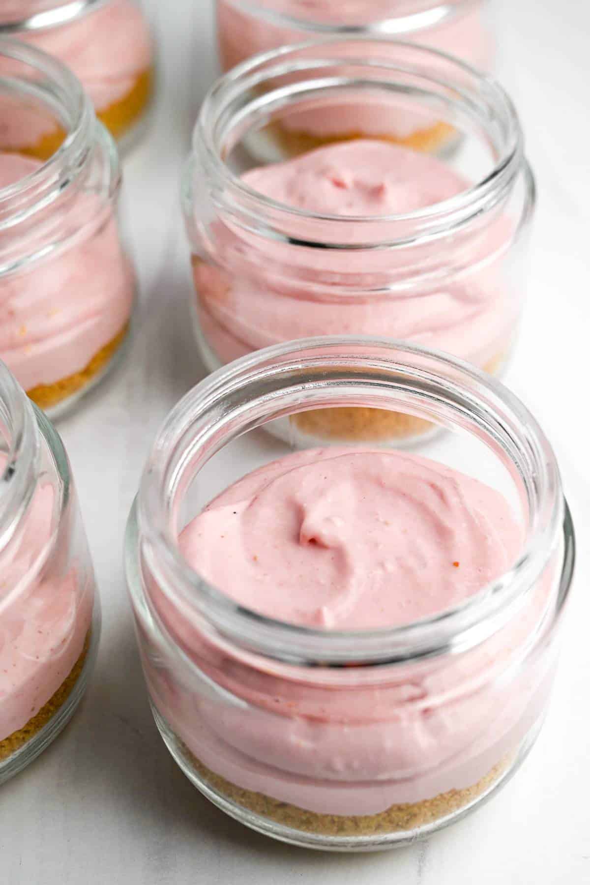 mini strawberry cheesecake parfaits ready to chill
