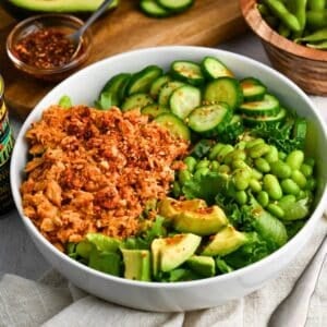 spicy tuna bowl with fresh vegetables and no rice