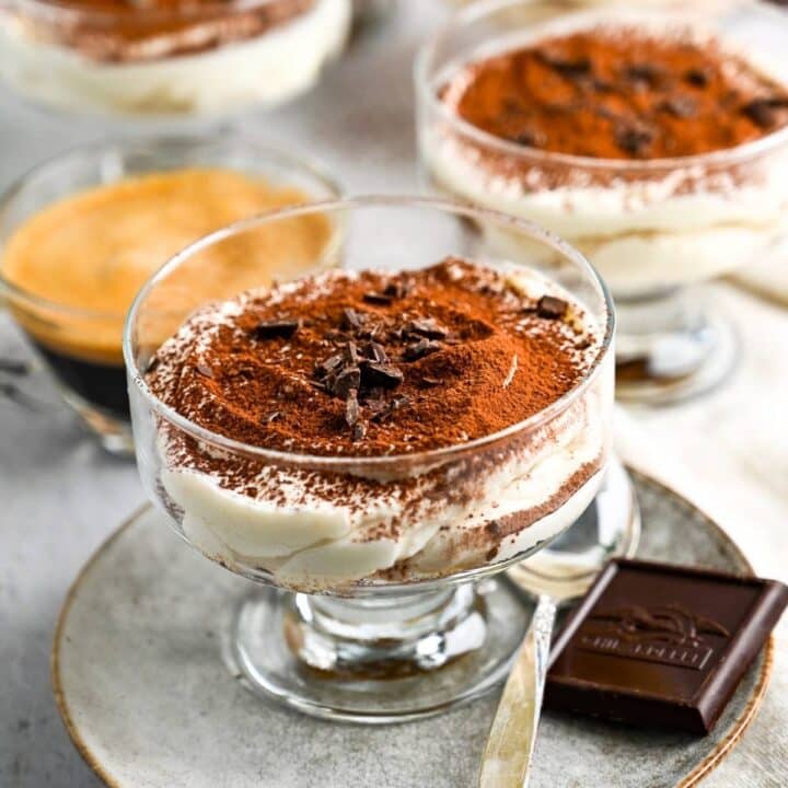 tiramisu parfaits with a cup of espresso