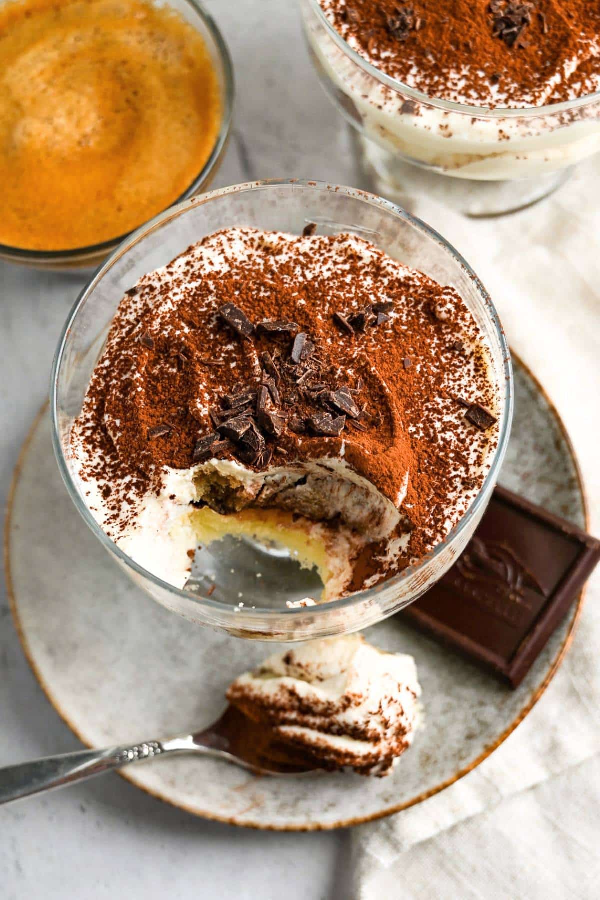 a tiramisu with a bite out of it