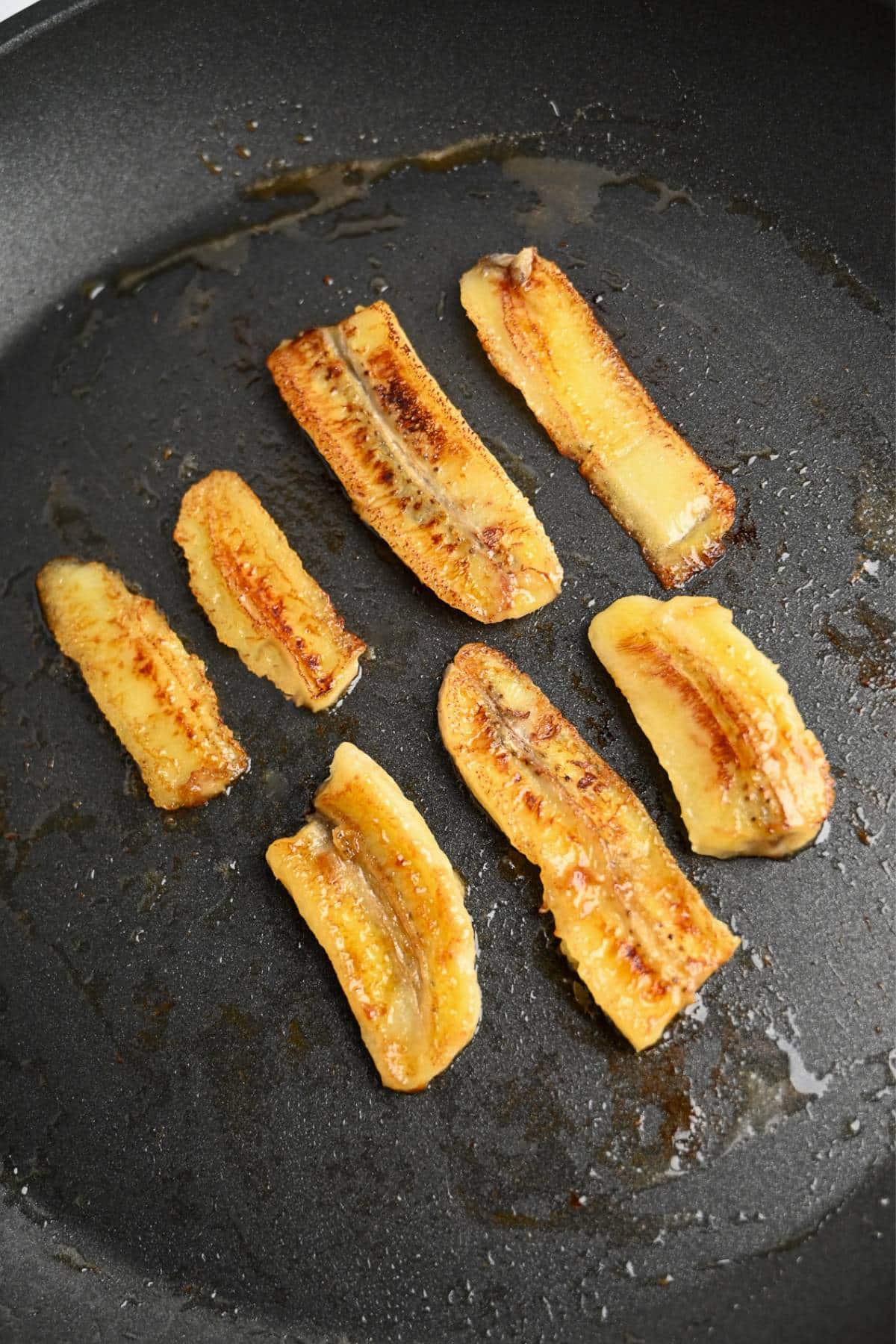 caramelized bananas in a skillet